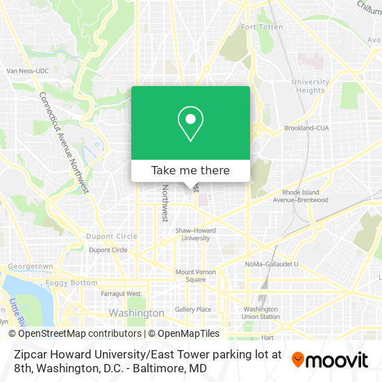 Mapa de Zipcar Howard University / East Tower parking lot at 8th