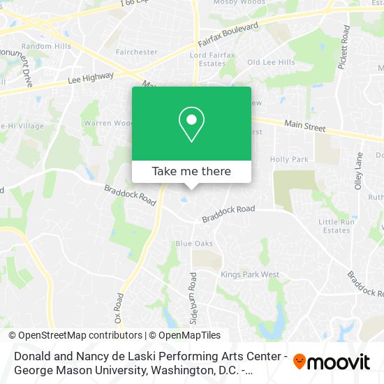 Mapa de Donald and Nancy de Laski Performing Arts Center - George Mason University