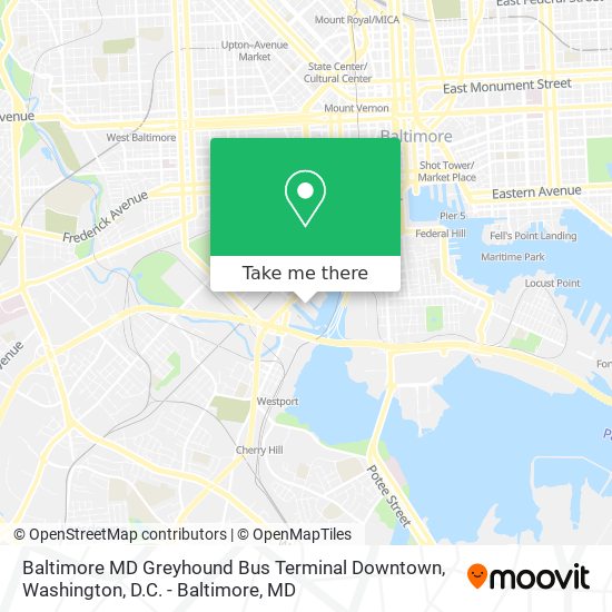 Baltimore MD Greyhound Bus Terminal Downtown map