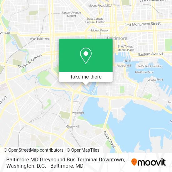 Mapa de Baltimore MD Greyhound Bus Terminal Downtown