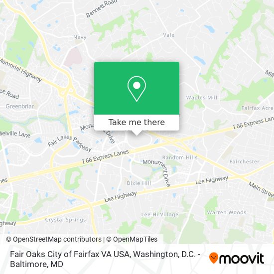 Fair Oaks City of Fairfax VA USA map
