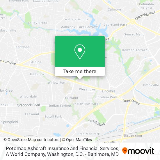 Potomac Ashcraft Insurance and Financial Services, A World Company map