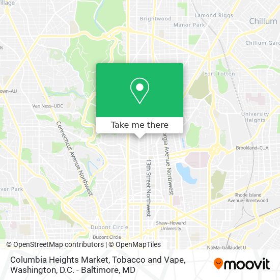 Mapa de Columbia Heights Market, Tobacco and Vape