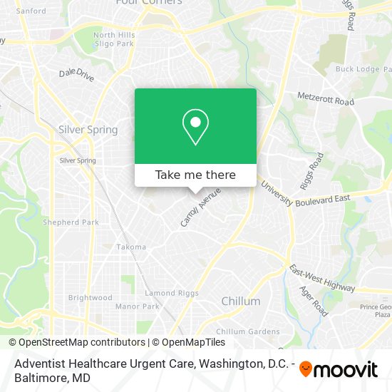 Mapa de Adventist Healthcare Urgent Care