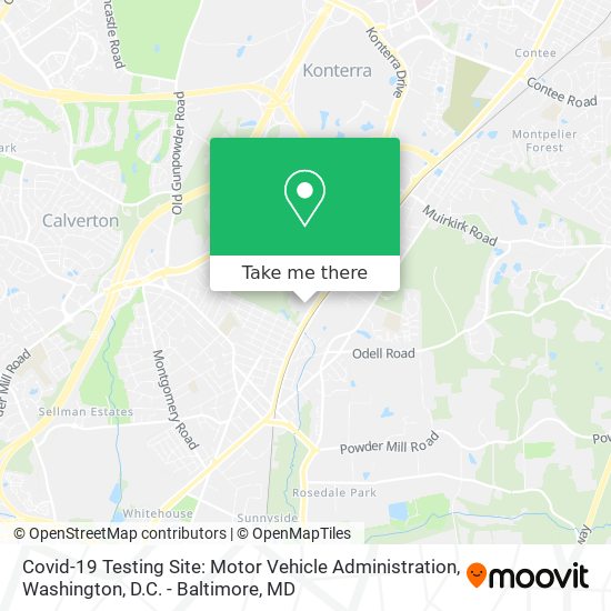 Mapa de Covid-19 Testing Site: Motor Vehicle Administration