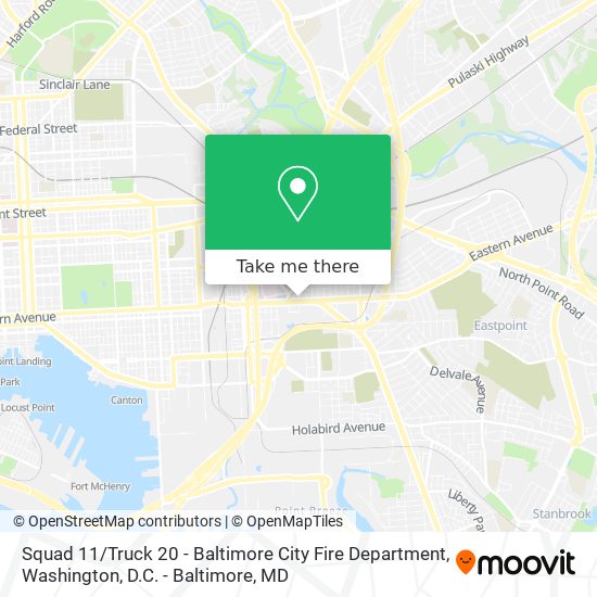 Squad 11 / Truck 20 - Baltimore City Fire Department map