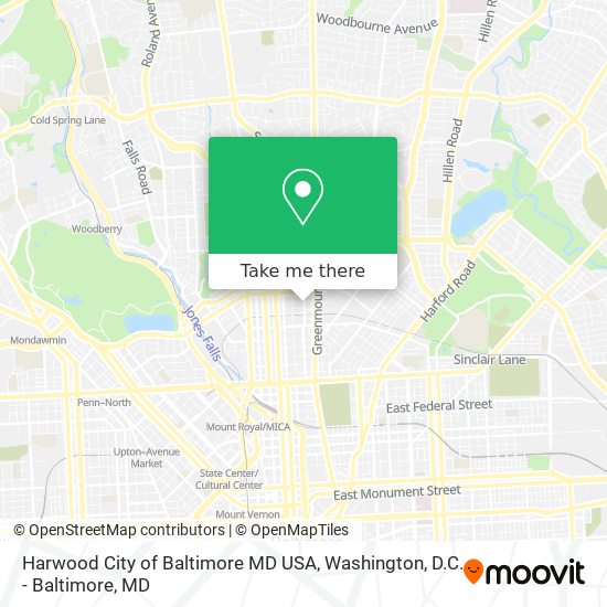 Harwood City of Baltimore MD USA map