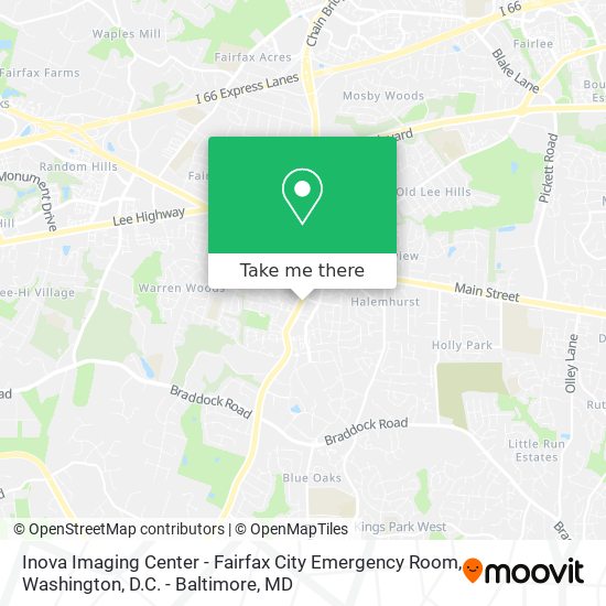 Mapa de Inova Imaging Center - Fairfax City Emergency Room