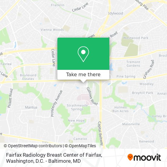 Fairfax Radiology Breast Center of Fairfax map