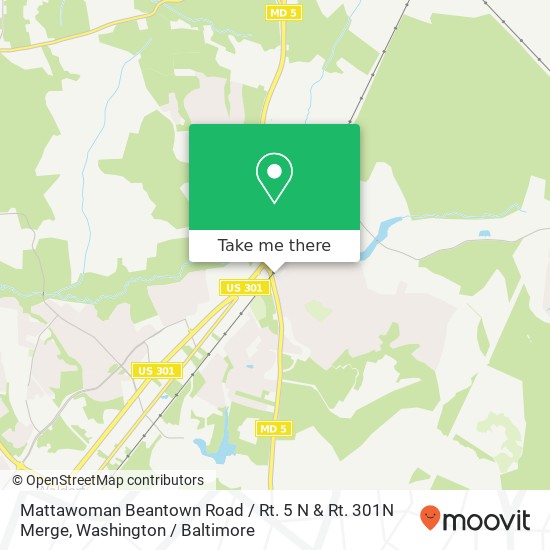 Mattawoman Beantown Road / Rt. 5 N & Rt. 301N Merge map