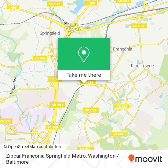 Mapa de Zipcar Franconia Springfield Metro