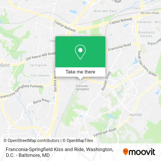 Franconia-Springfield Kiss and Ride map