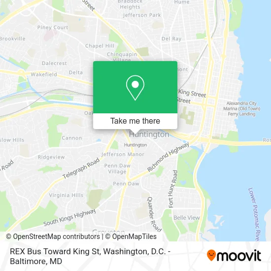 Mapa de REX Bus Toward King St