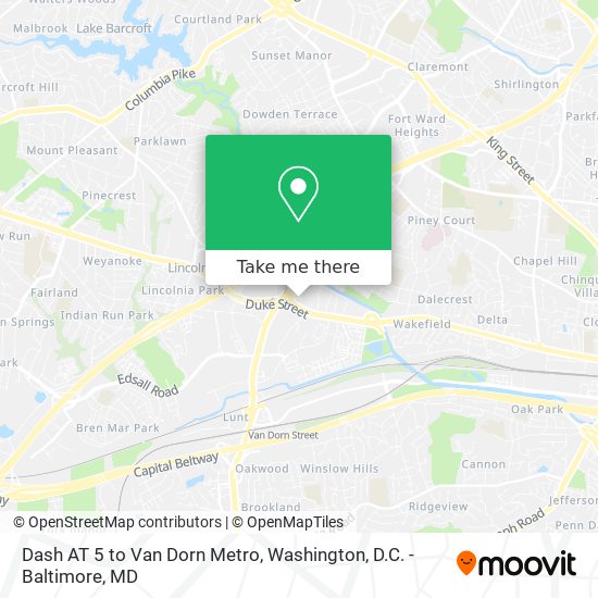 Dash AT 5 to Van Dorn Metro map