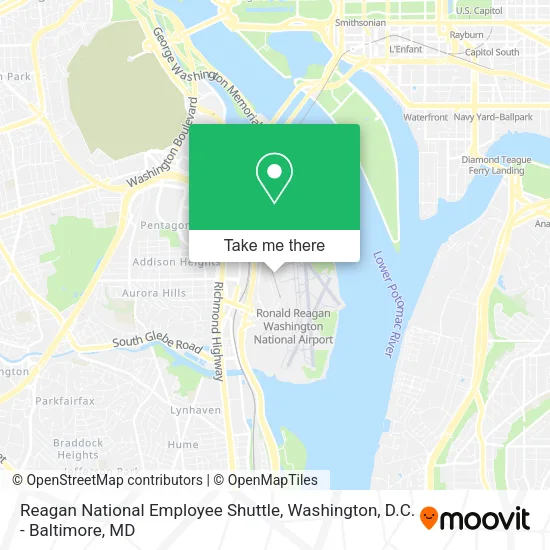 Reagan National Employee Shuttle map