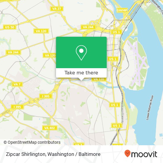 Mapa de Zipcar Shirlington
