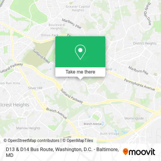 D13 & D14 Bus Route map