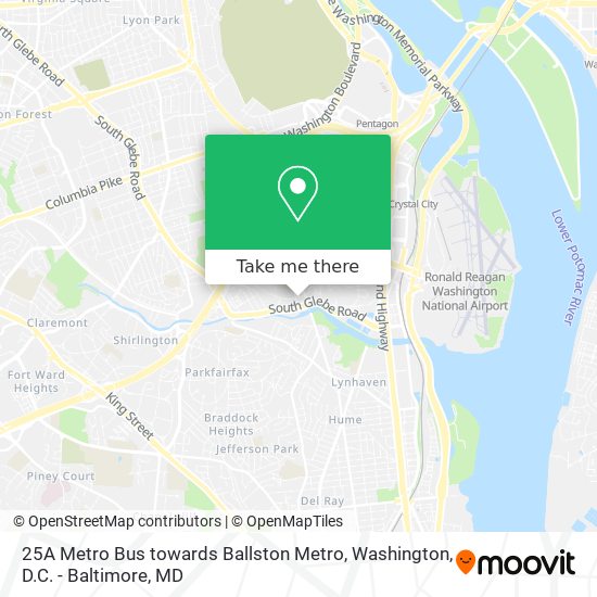 25A Metro Bus towards Ballston Metro map