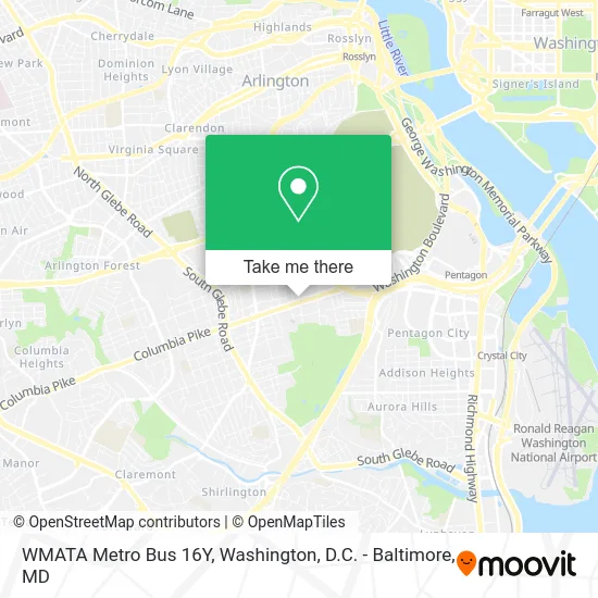 WMATA Metro Bus 16Y map