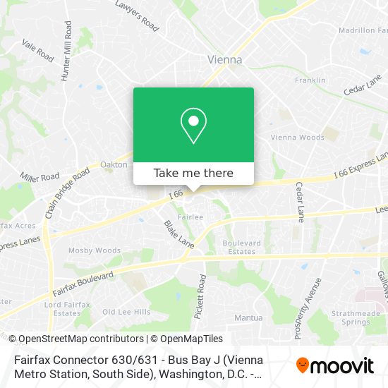 Mapa de Fairfax Connector 630 / 631 - Bus Bay J (Vienna Metro Station, South Side)