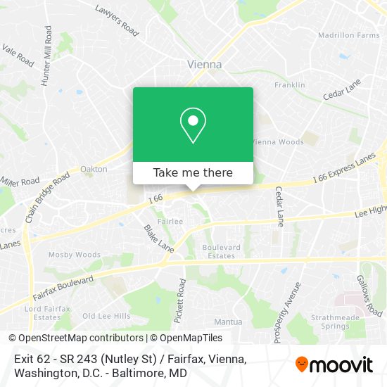 Mapa de Exit 62 - SR 243 (Nutley St) / Fairfax, Vienna