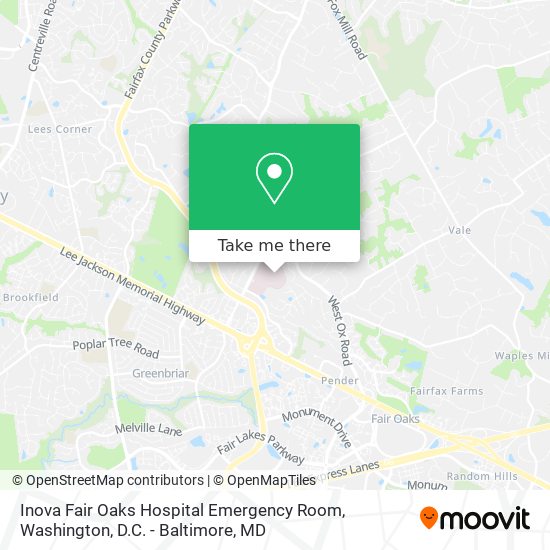 Mapa de Inova Fair Oaks Hospital Emergency Room