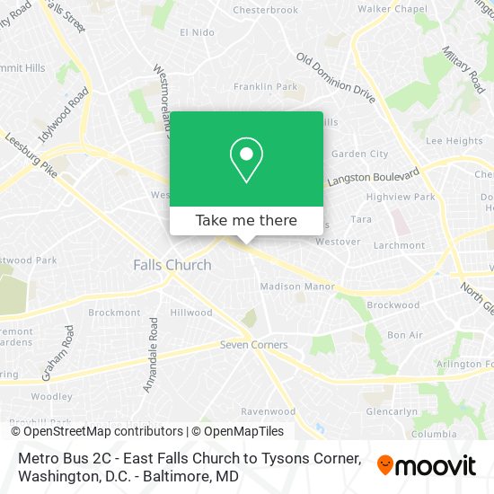 Mapa de Metro Bus 2C - East Falls Church to Tysons Corner