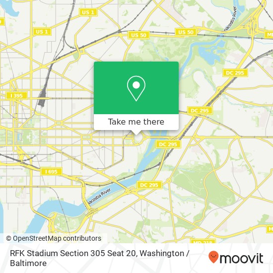 RFK Stadium Section 305 Seat 20 map