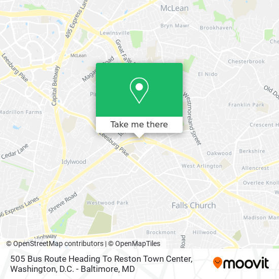 Mapa de 505 Bus Route Heading To Reston Town Center