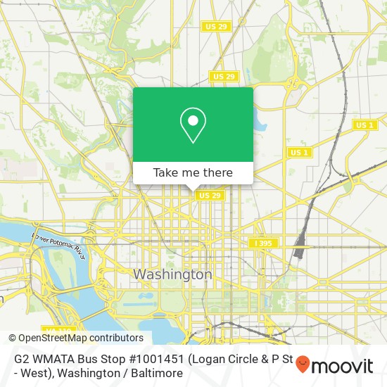 Mapa de G2 WMATA Bus Stop #1001451 (Logan Circle & P St - West)
