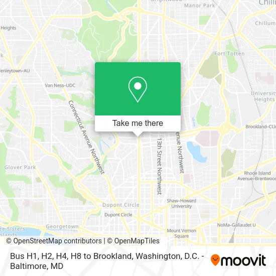 Mapa de Bus H1, H2, H4, H8 to Brookland
