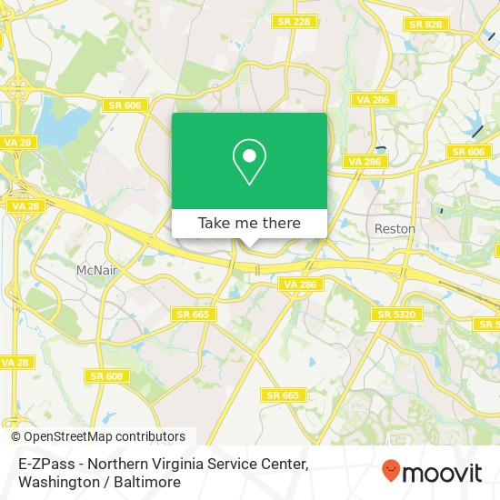 Mapa de E-ZPass - Northern Virginia Service Center