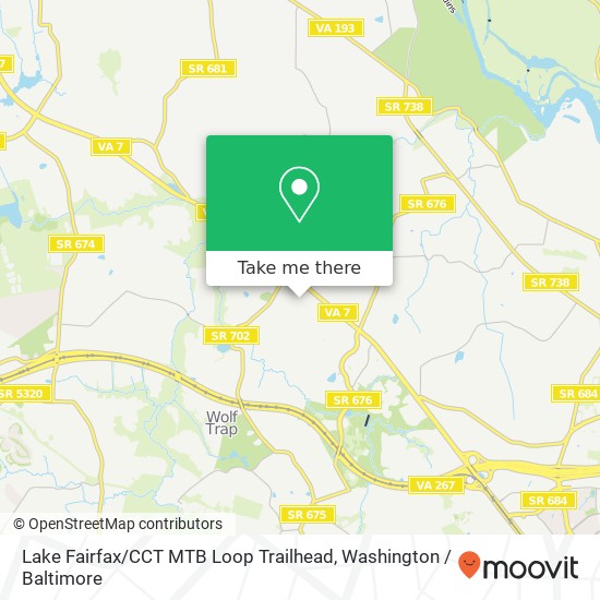 Mapa de Lake Fairfax / CCT MTB Loop Trailhead