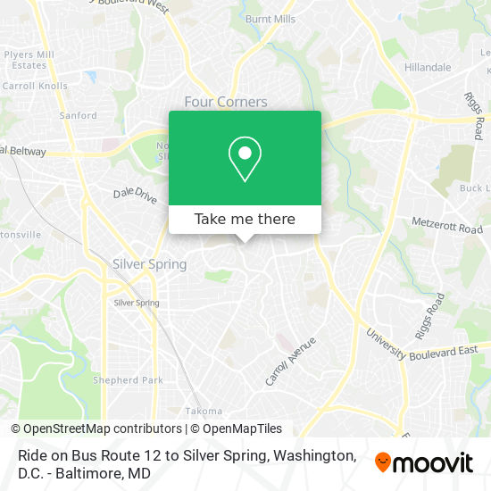 Ride on Bus Route 12 to Silver Spring map