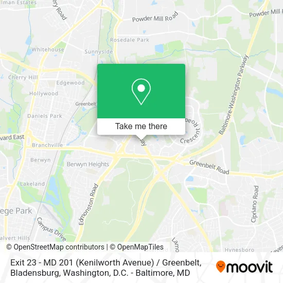 Exit 23 - MD 201 (Kenilworth Avenue) / Greenbelt, Bladensburg map