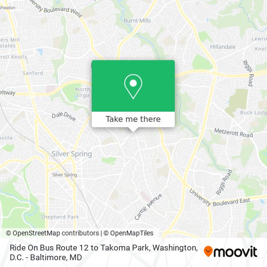 Mapa de Ride On Bus Route 12 to Takoma Park