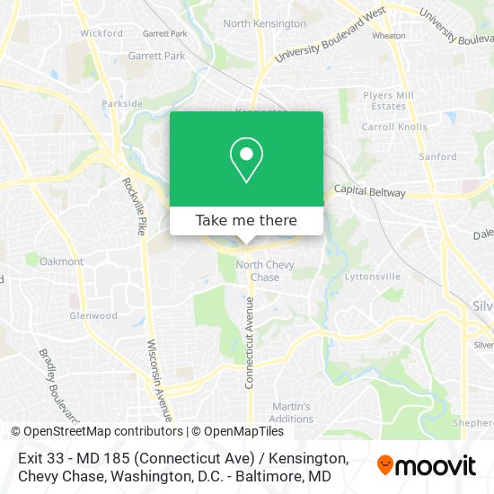 Exit 33 - MD 185 (Connecticut Ave) / Kensington, Chevy Chase map