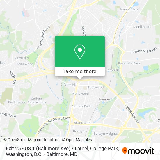 Mapa de Exit 25 - US 1 (Baltimore Ave) / Laurel, College Park