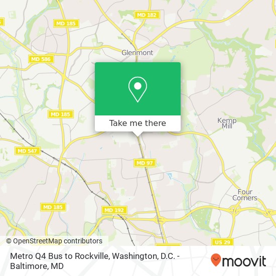 Metro Q4 Bus to Rockville map