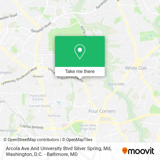Arcola Ave And University Blvd Silver Spring, Md map