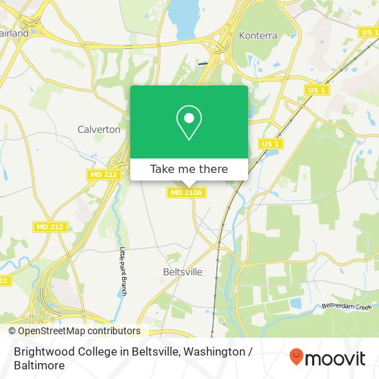 Brightwood College in Beltsville map