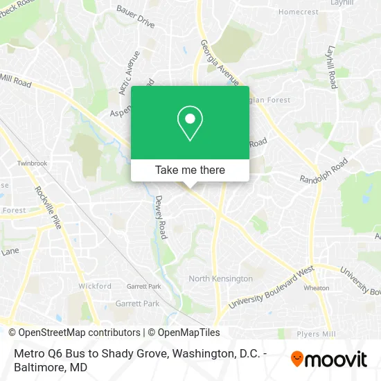 Metro Q6 Bus to Shady Grove map