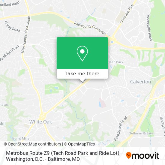 Metrobus Route Z9 (Tech Road Park and Ride Lot) map