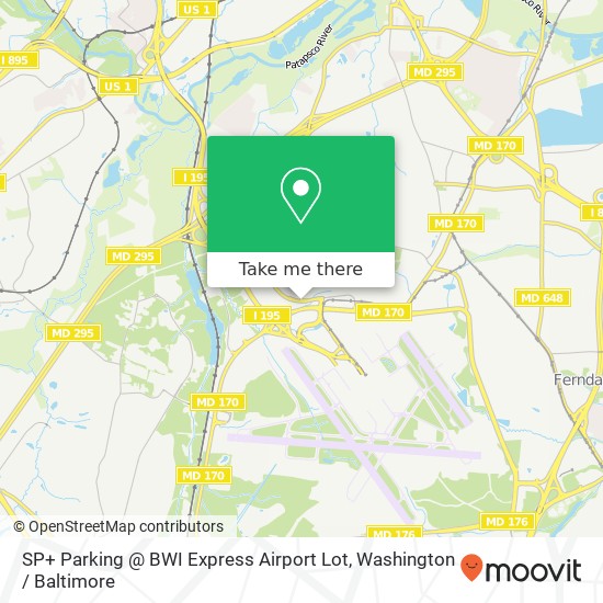 Mapa de SP+ Parking @ BWI Express Airport Lot