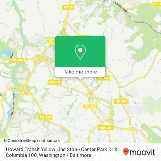 Howard Transit Yellow Line Stop - Center Park Dr & Columbia 100 map