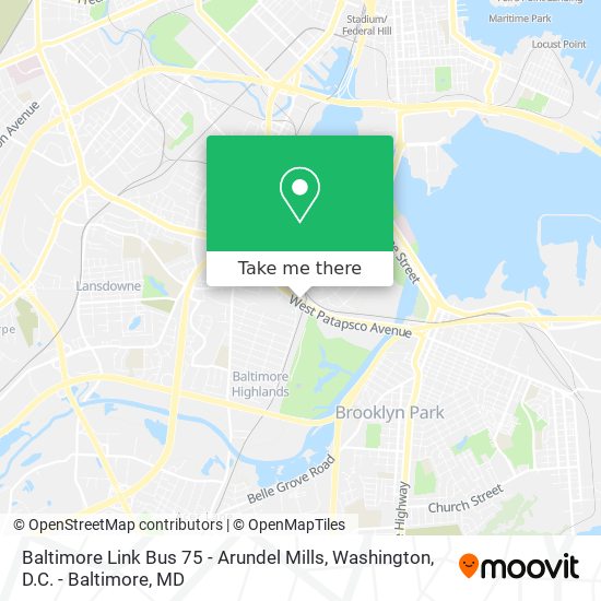 Mapa de Baltimore Link Bus 75 - Arundel Mills
