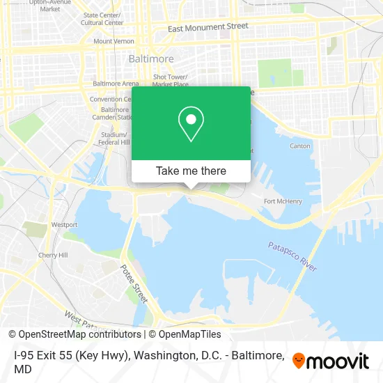 I-95 Exit 55 (Key Hwy) map