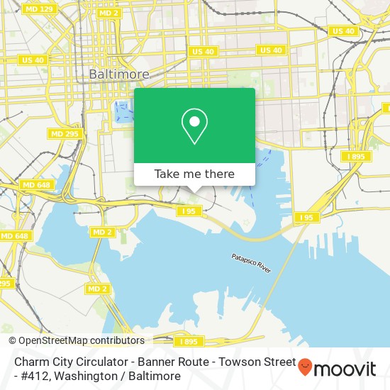 Mapa de Charm City Circulator - Banner Route - Towson Street - #412