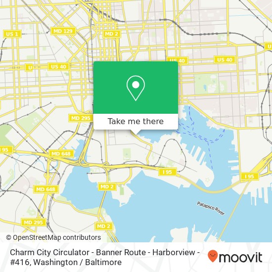 Mapa de Charm City Circulator - Banner Route - Harborview - #416