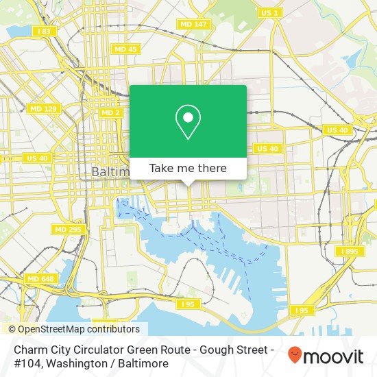 Mapa de Charm City Circulator Green Route - Gough Street - #104